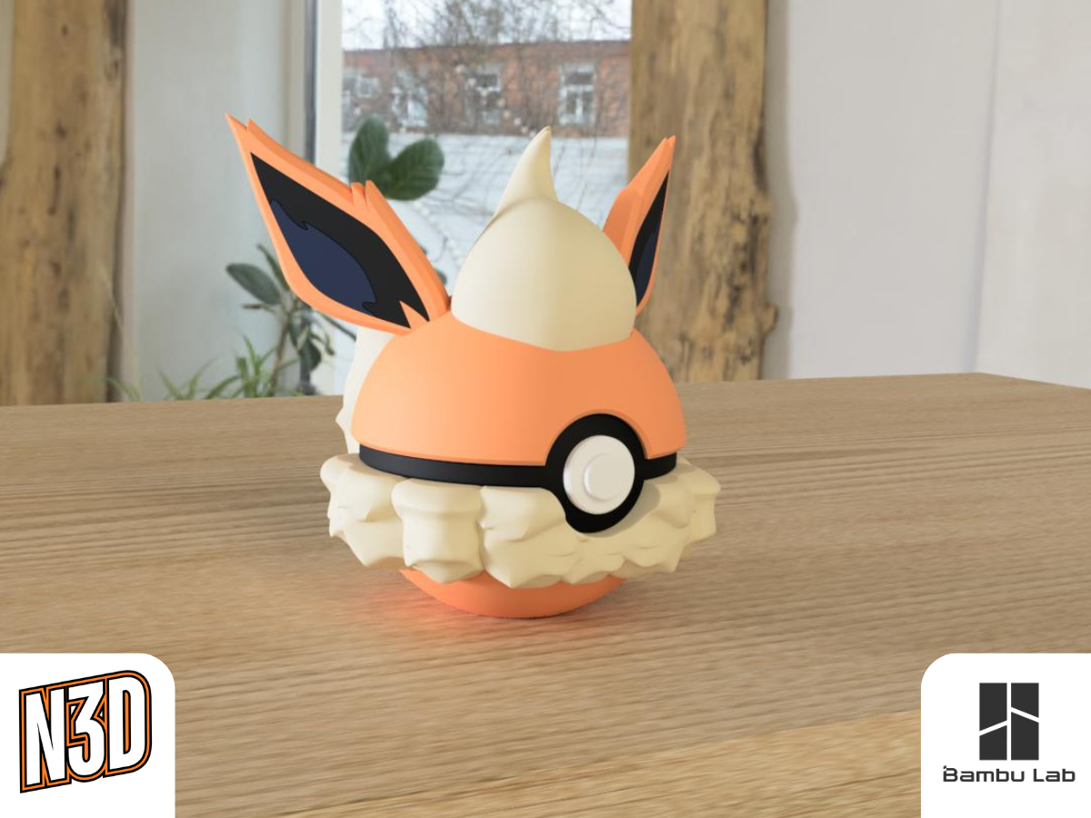 Flareon, pokemon, character ball, pokeball, 3d printed, ireland, n3d, 3d marvels, decoration, fanart, anime, figurine, statue