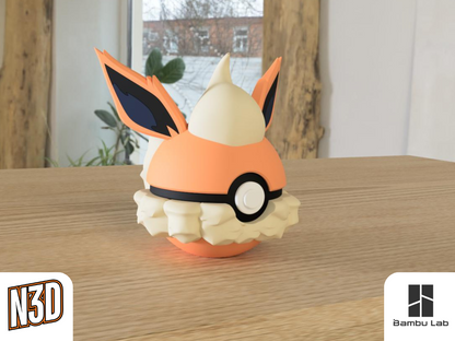 Flareon, pokemon, character ball, pokeball, 3d printed, ireland, n3d, 3d marvels, decoration, fanart, anime, figurine, statue