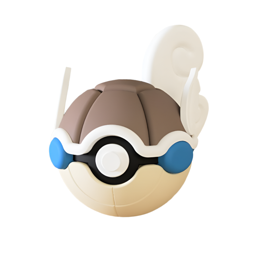 A 3D-printed Pokemon ball that looks like the Wartortal Pokemon. Designed by N3D and printed in Ireland by 3D Marvels. The item cannot open. It was made in several parts that are held together by friction and little to no glue. It is not a toy or suitable for leaving in a car. It was made using biodegradable and sustainable materials.