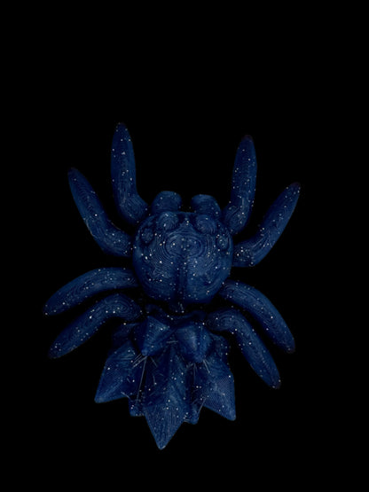 blue with glitters and crystal tiny small 3d-printed spider with articulated legs and body. Designed by Cinderwing3D, printed by 3d marvels in ireland