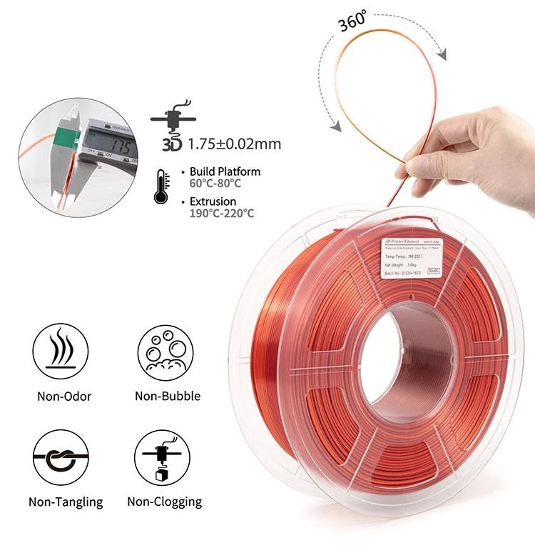 PLA Silk Red-Shiny Silver Gradient iSANMATE Filament PLASilk, PLASilkGradient 3D Marvels