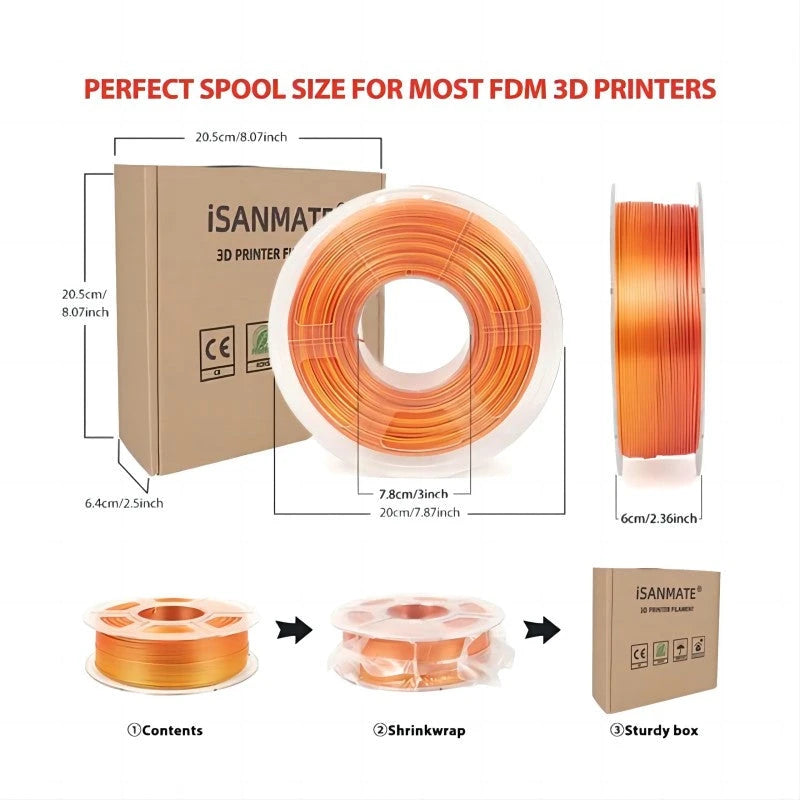 PLA Silk Red-Shiny Gold Gradient iSANMATE Filament PLASilk, PLASilkGradient 3D Marvels