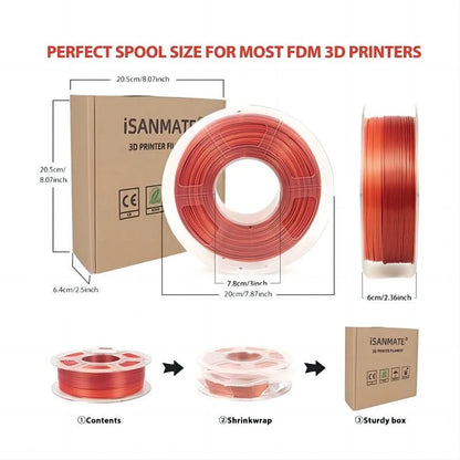 PLA Silk Red-Shiny Orange Gradient iSANMATE Filament PLASilk, PLASilkGradient 3D Marvels