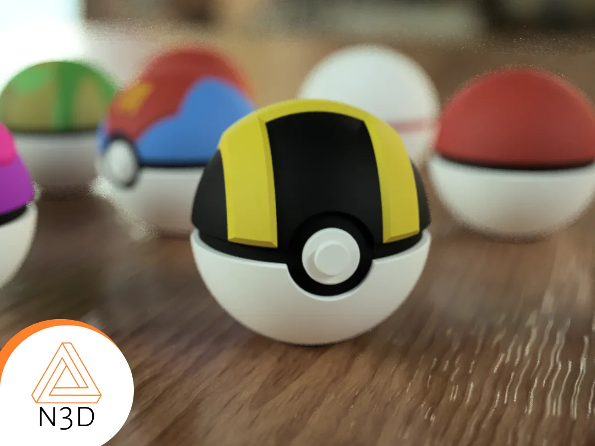 A 3D-printed Pokemon ball that looks like the Gengar Pokemon. Designed by N3D and printed in Ireland by 3D Marvels. The item cannot open. It was made in several parts that are held together by friction and little to no glue. It is not a toy or suitable for leaving in a car. It was made using biodegradable and sustainable materials.