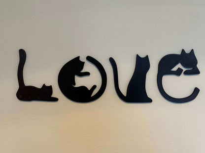 Love Cats Wall Sign, cute wall hanging made with cat silhouettes, different sizes many colors, gift for house warming, present for cat lover